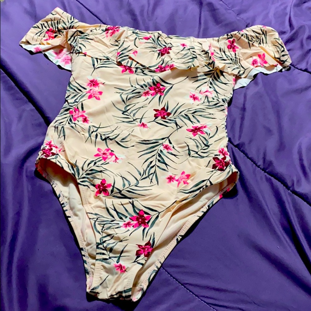 Off Shoulder One Piece Floral Swimsuit